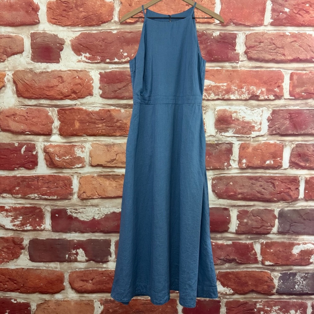 Boden Halter Dress Women's 4 Blue 100% Linen Casual Sleeveless Maxi Sundress